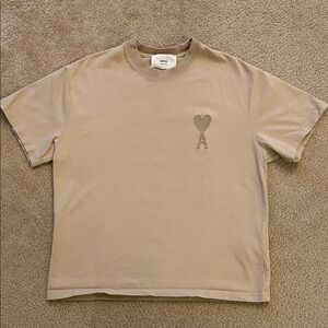 Ami Paris beige embroidered cotton t shirt